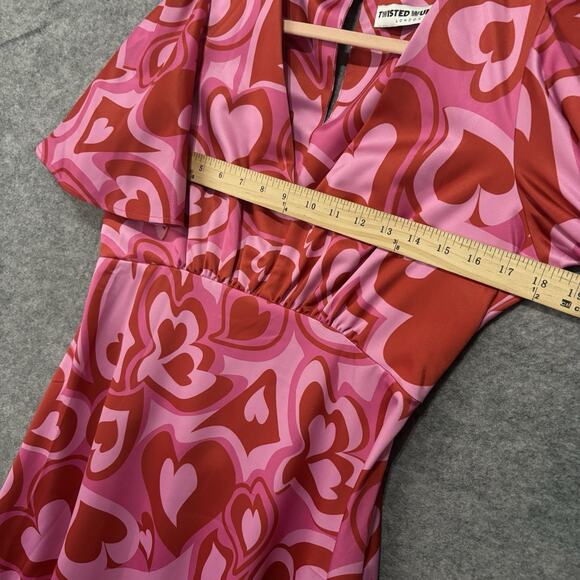 Twisted Wunder London Maxi Dress Women Sz 8 Red Pink Hearts Surplice Party - Picture 7 of 7